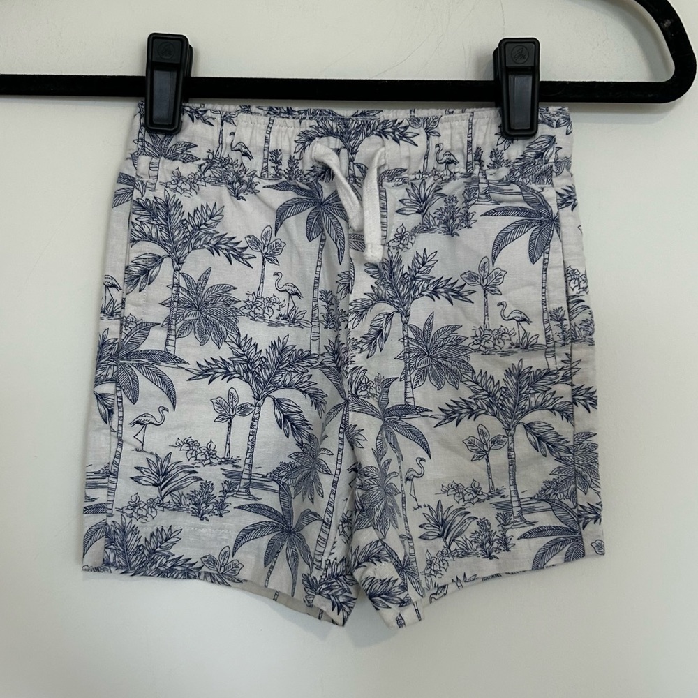 Kids' Tropical Print Drawstring Shorts - White/Navy